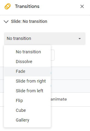 Transitions in Google Slides