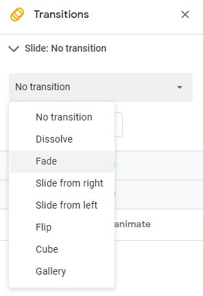 Transitions in Google Slides
