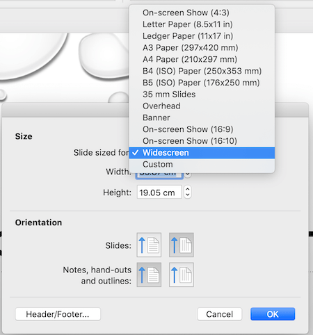 Slide Size and Orientation