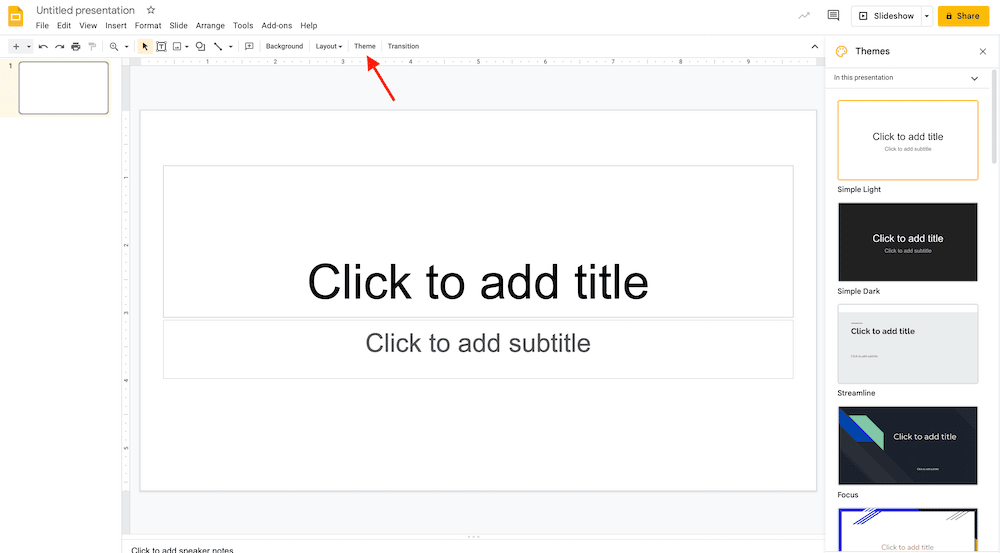 Theme option in Google Slides