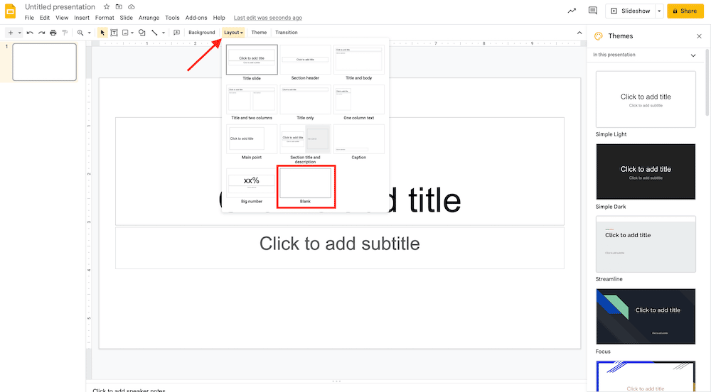 Blank layout in Google Slides