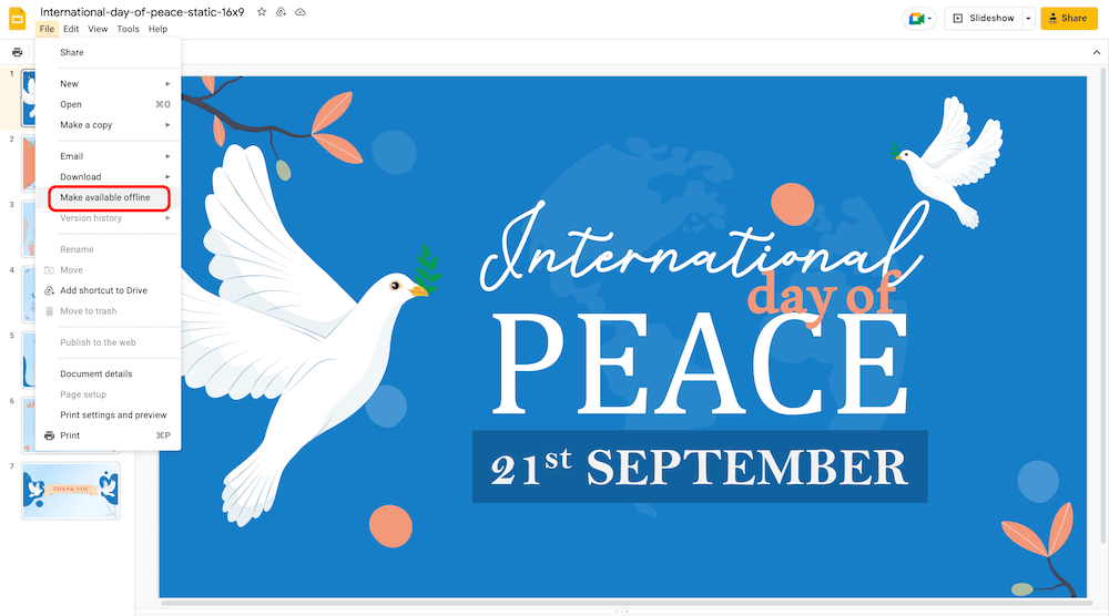 Make available offline setting in Google slides