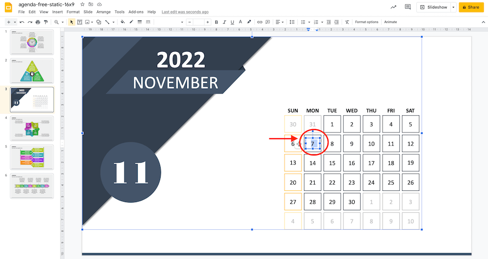 edit the imported calendar slide