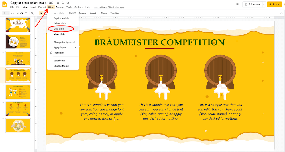 Skip slide in Google Slides (With menu option) - Step 2