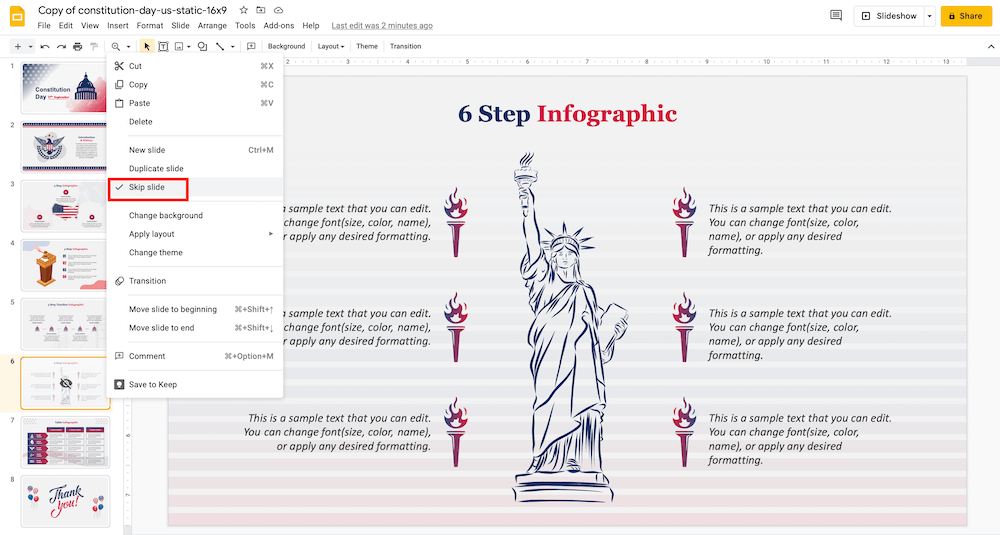 Skip slide in Google Slides (With right click) - Step 3