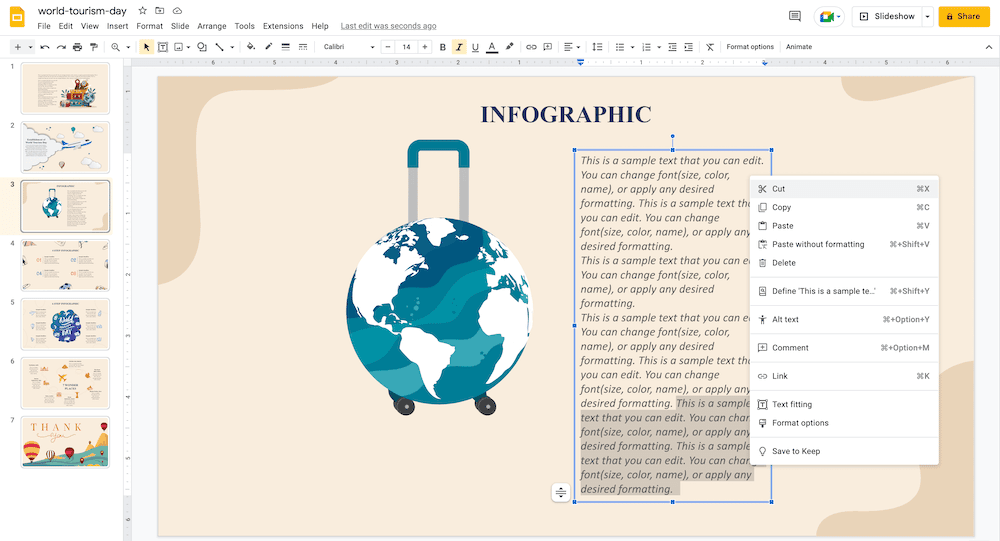 text cut option in google slides