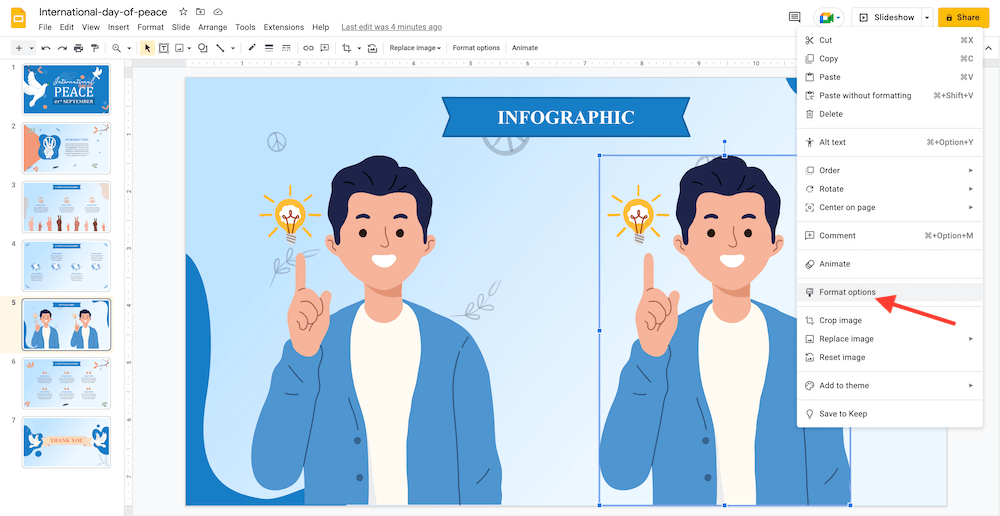 image format option in google slides - right click
