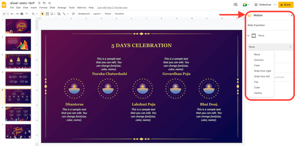 Motion Option in Google Slides