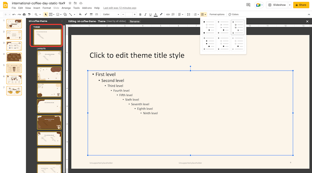 Theme Builder Theme option in Google Slides