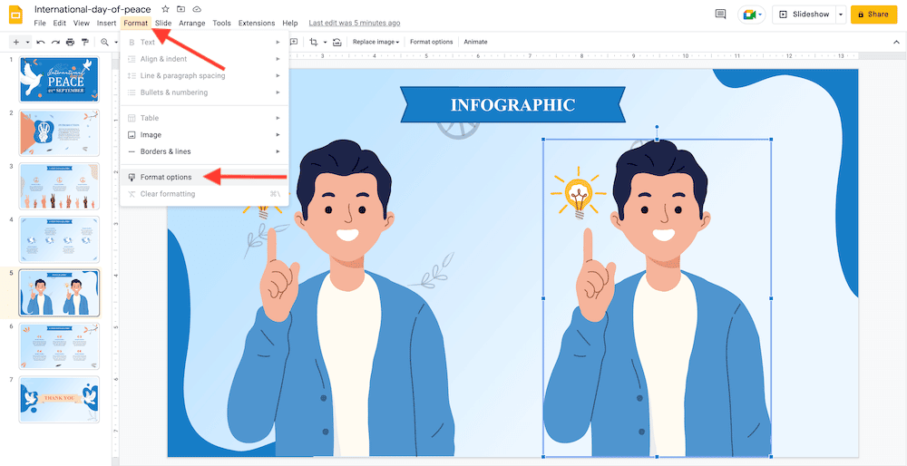 image format option in google slides - menu bar