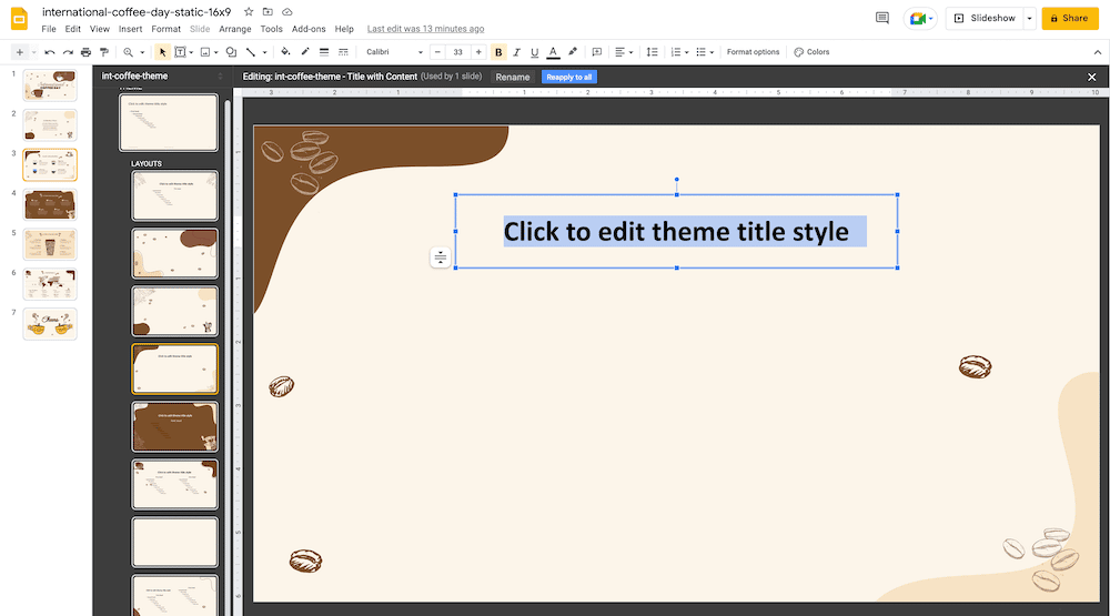Theme Builder Layouts option in Google Slides