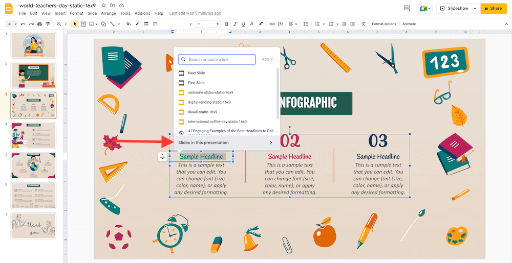 Link a Slide in Google Slides