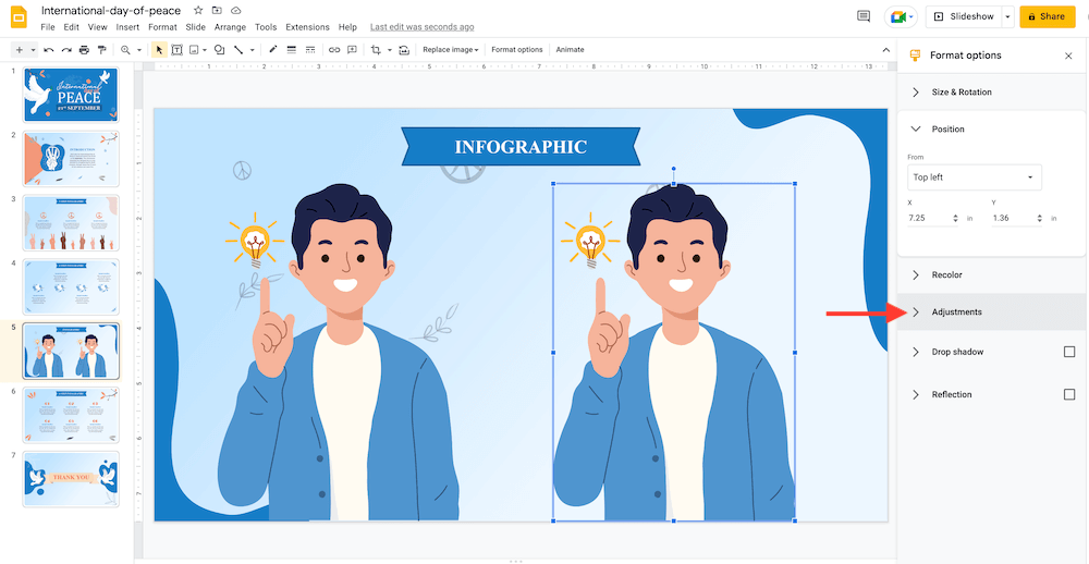 Image adjustments in google slides