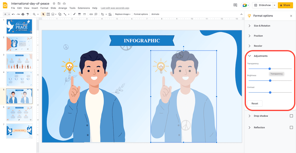Image Transparency option in google slides