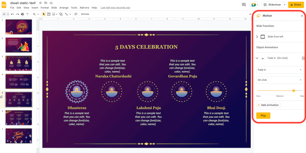 Animation Option in Google Slides