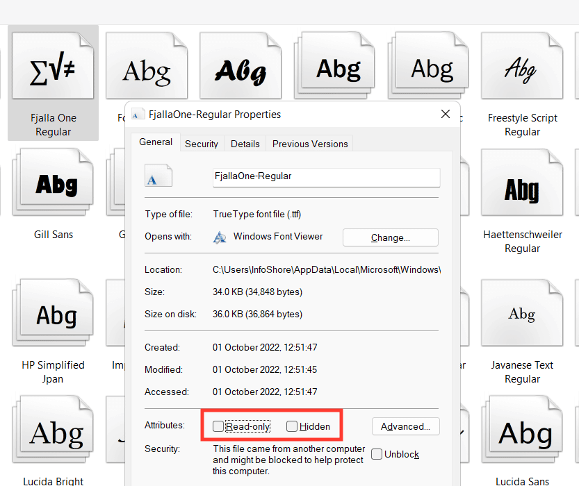 Font property in Windows PC