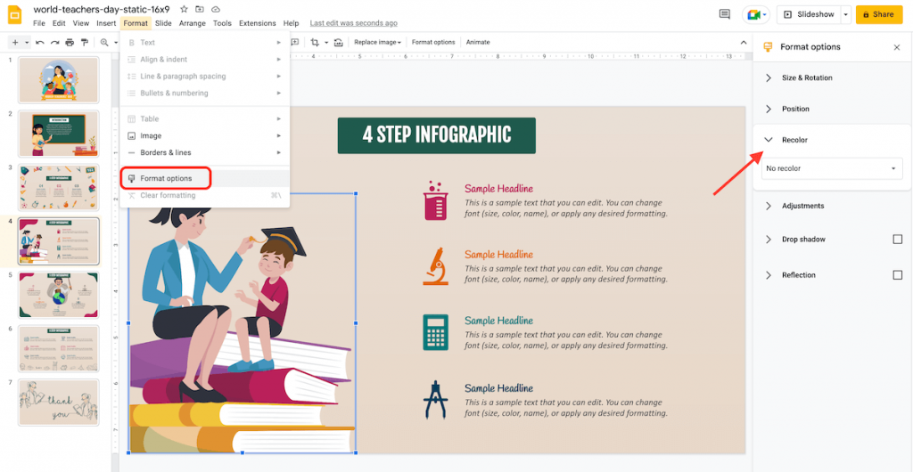 Format options in Google Slides