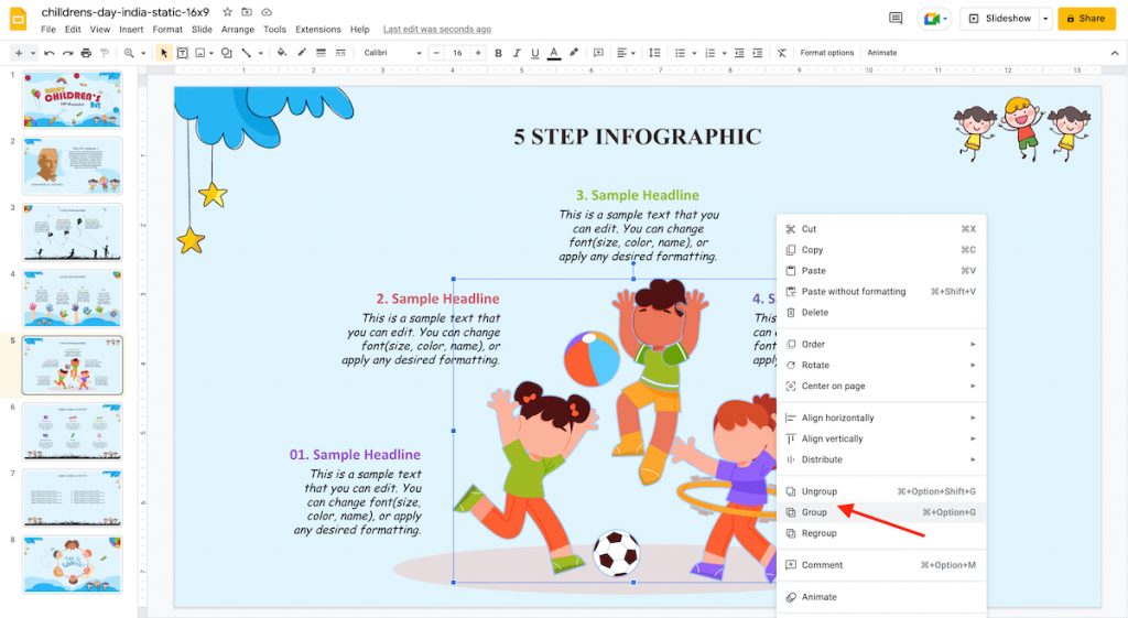 Group elements in Google Slides