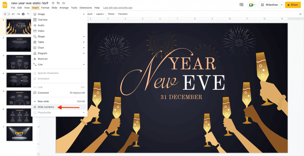 Slide numbers in Google Slides