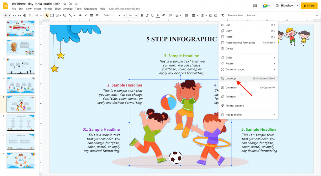 Ungroup elements in Google Slides