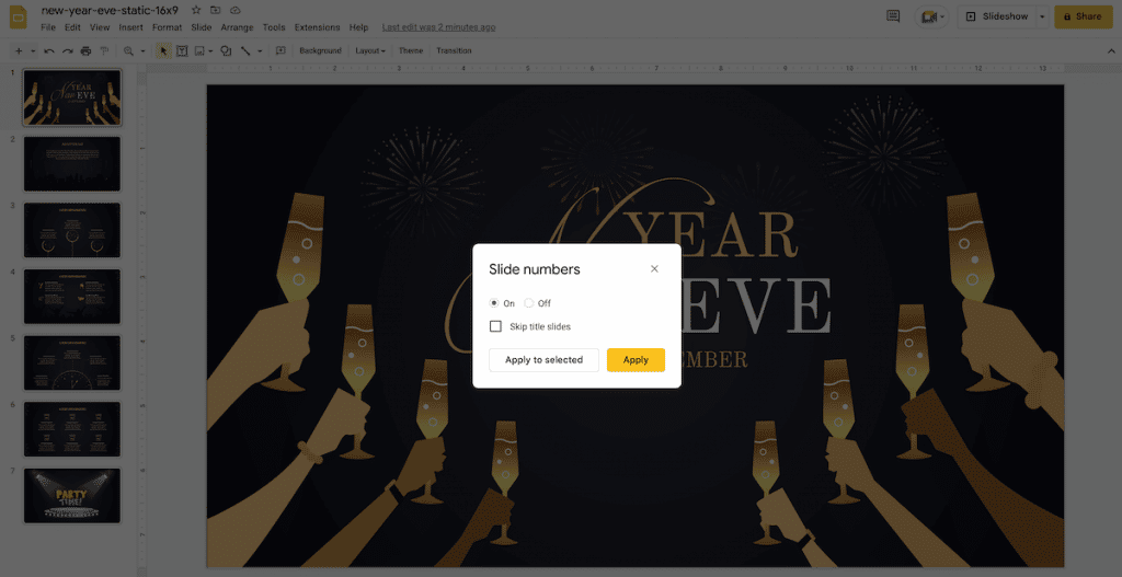 Apply Slide Number in Google Slides