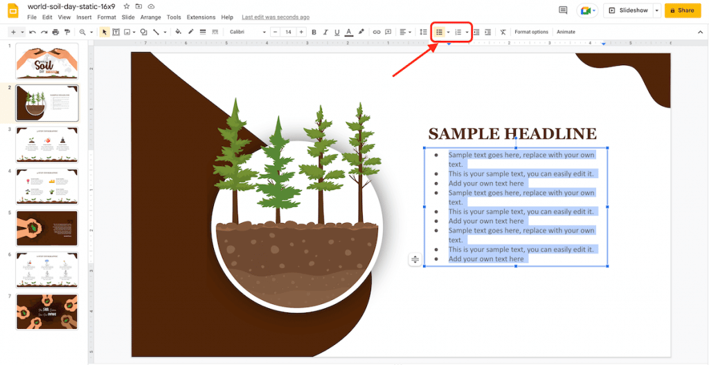 bullet option in google slides