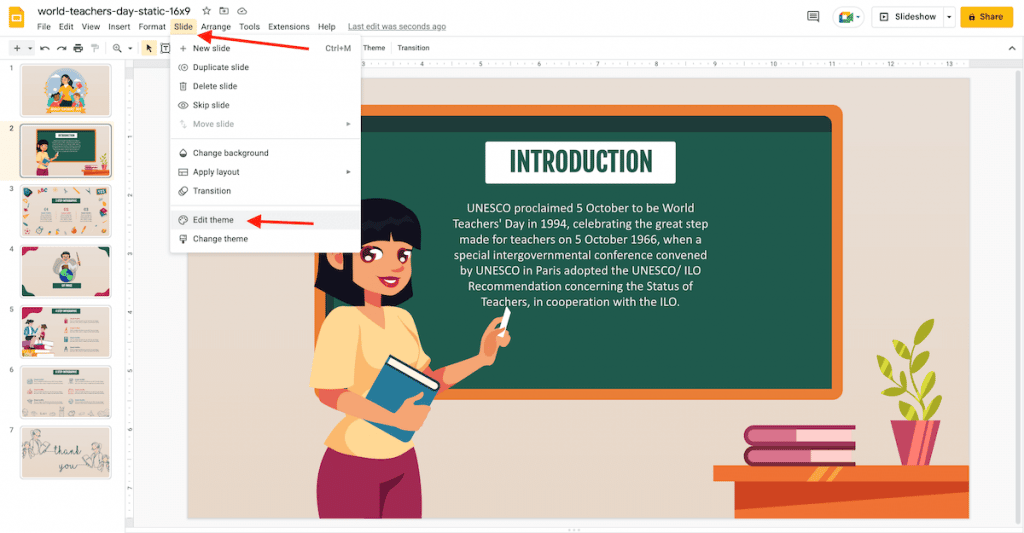 Edit theme in google slides