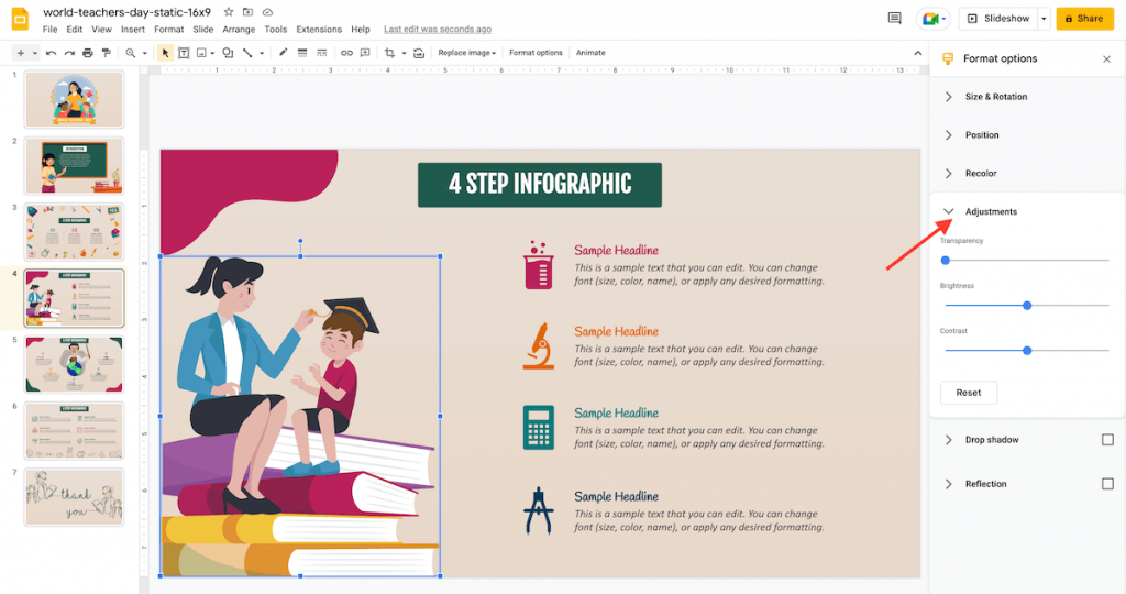 Image Adjustments in Google Slides