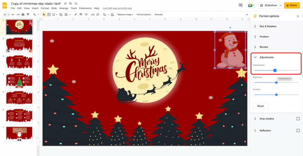 Image adjustments in google slides