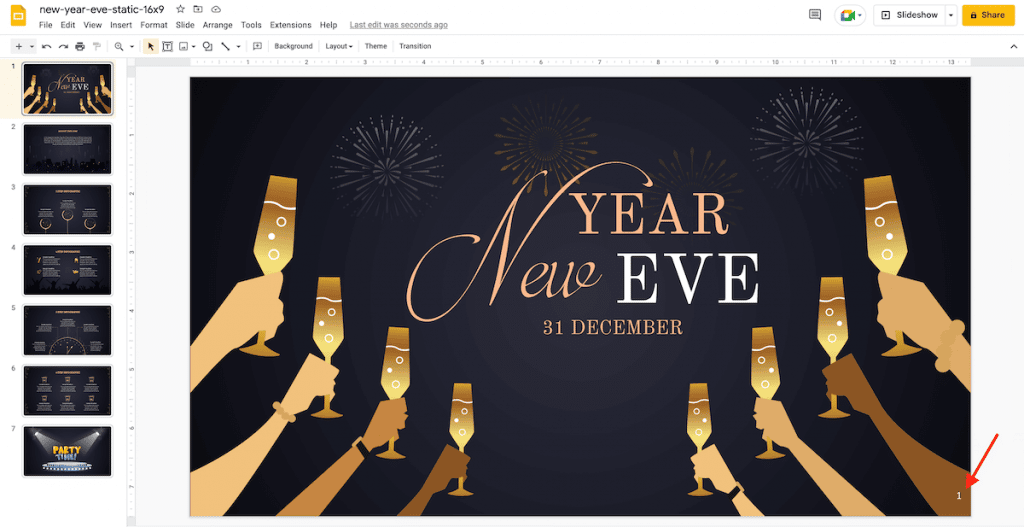 Slide number in Google Slides