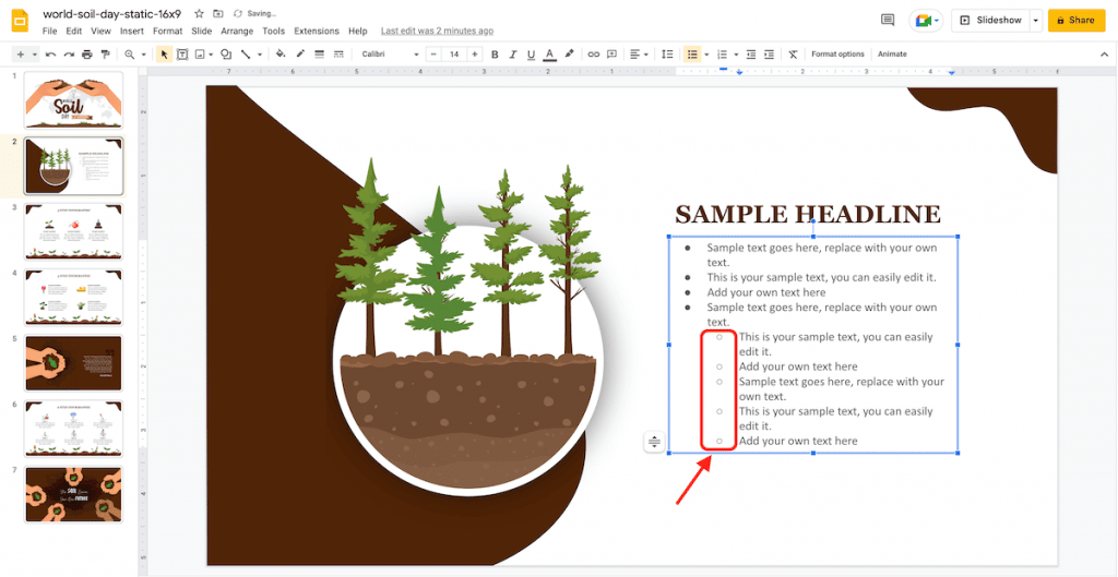 sublist bullet in google slides