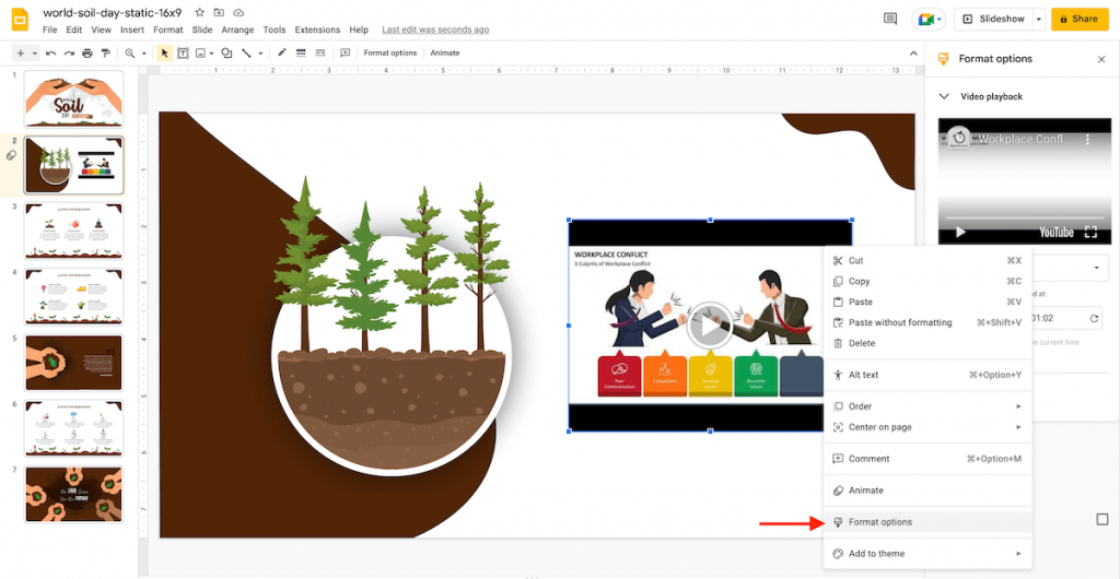 Video format options in Google Slides