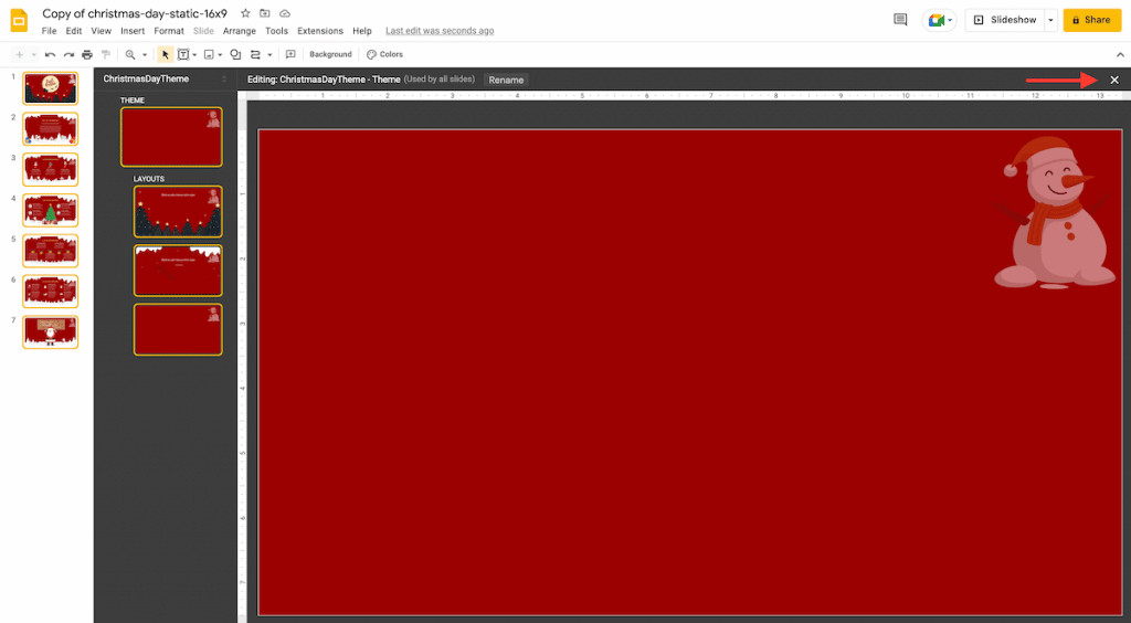 Close theme view in google slides