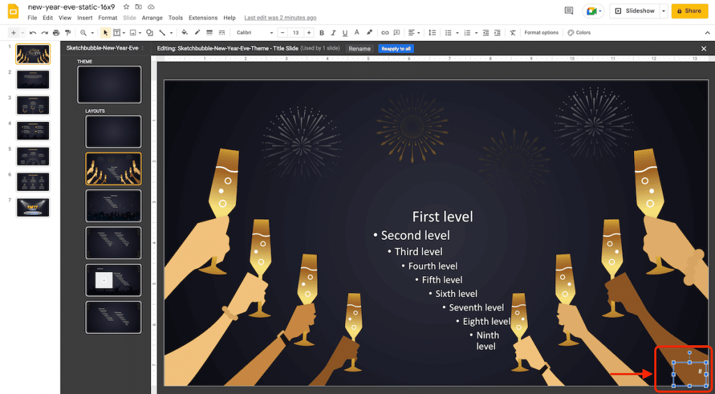 Slide number in Slide Master Google Slides