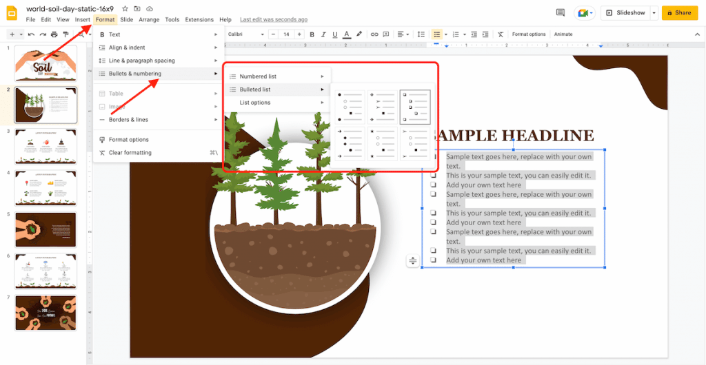 bullets & numbering in google slides