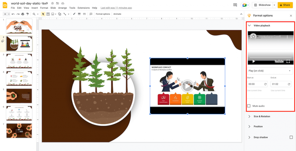 Video playback options in Google Slides