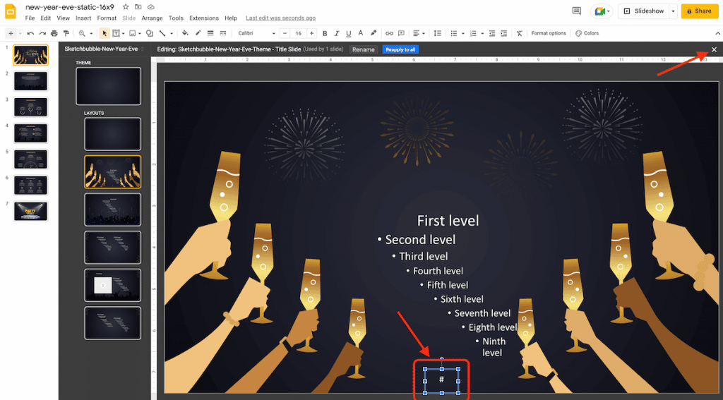 Adjusting slide no. in Google Slides