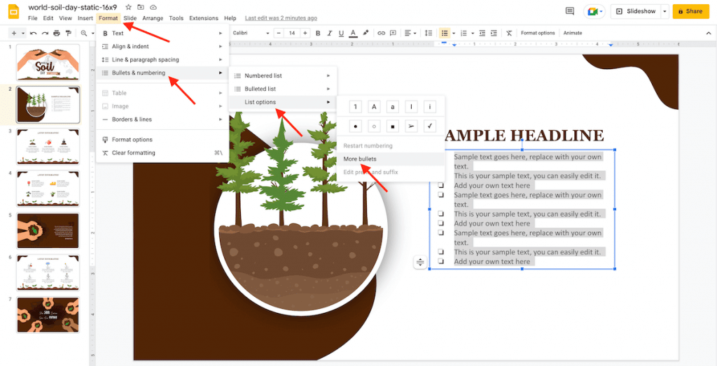 more bullet options in google slides