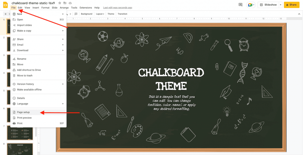 Page setup in Google Slides