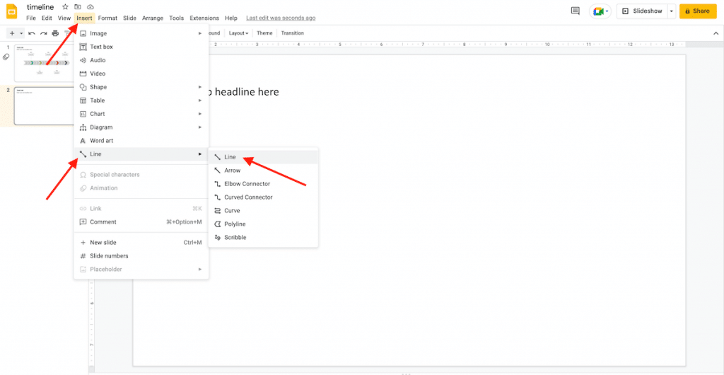 Insert line in Google Slides