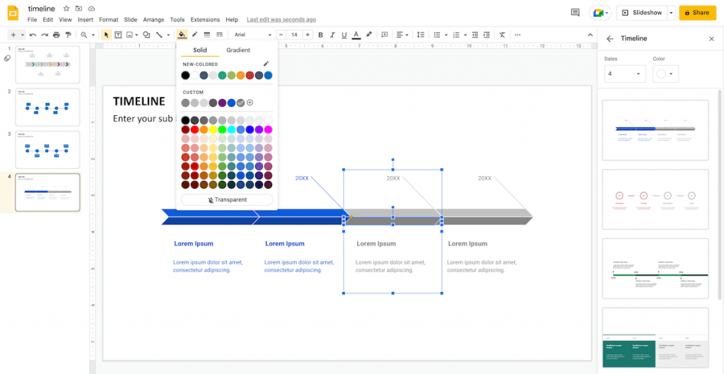 Change colors of timeline in Google Slides