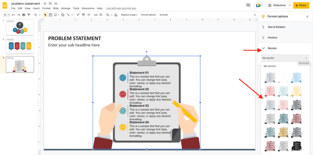 Image recolor option in Google Slides