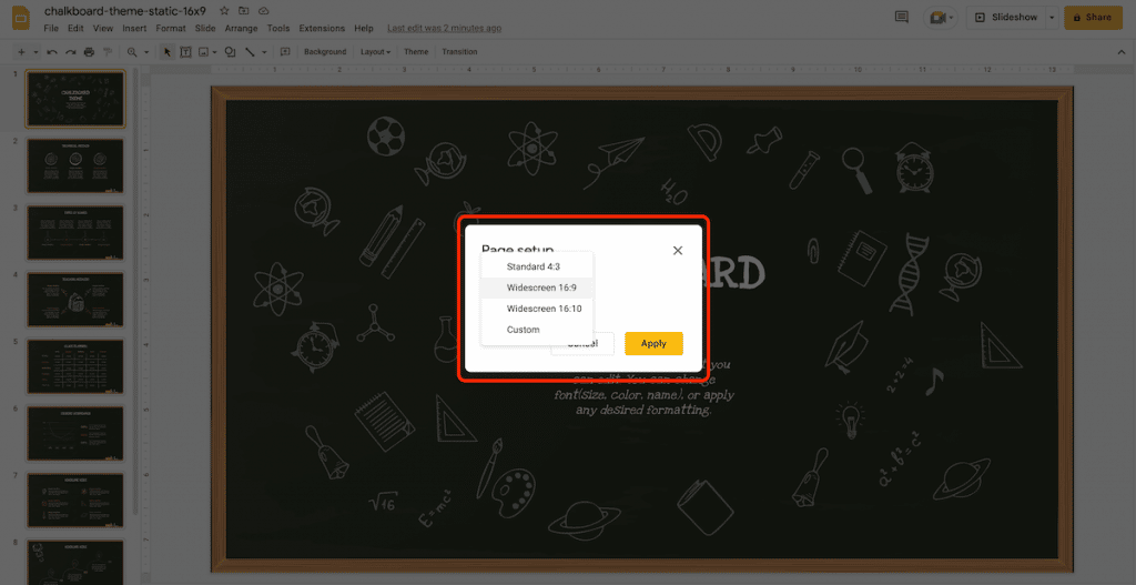 Slide size in Google Slides