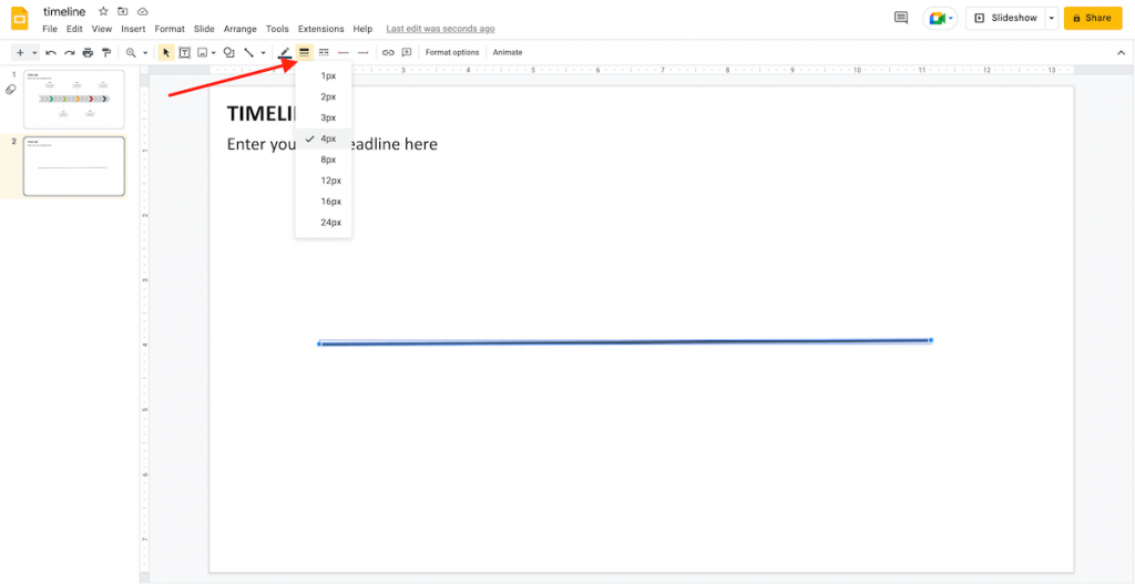 Increase line thickness in Google Slides