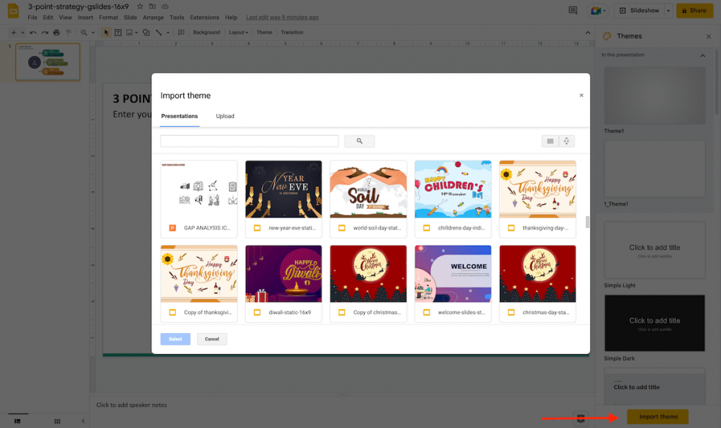 Import theme in Google Slides