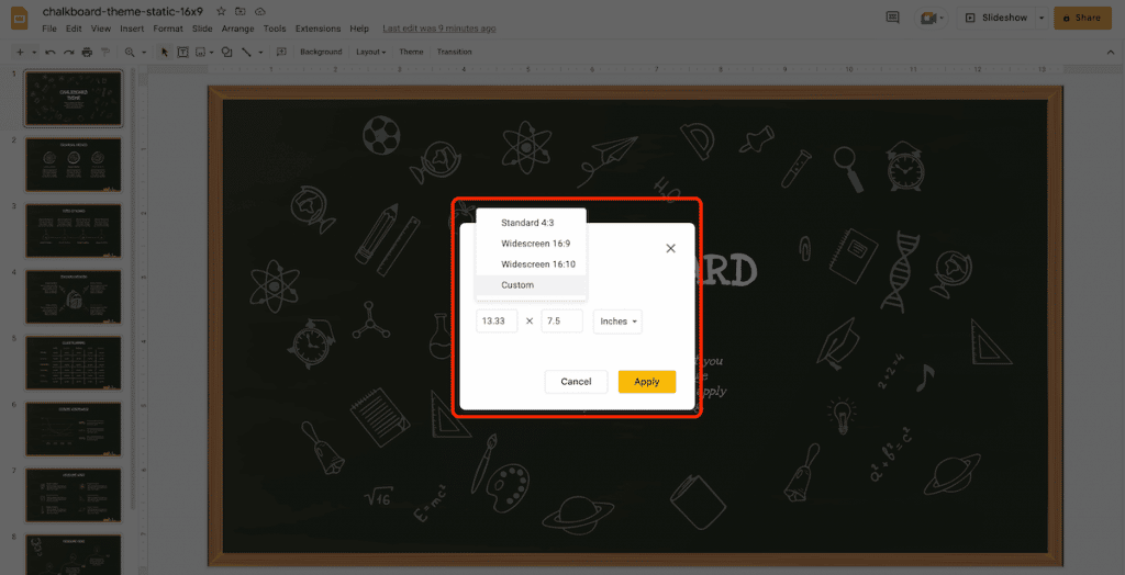 Custom slide size in Google Slides