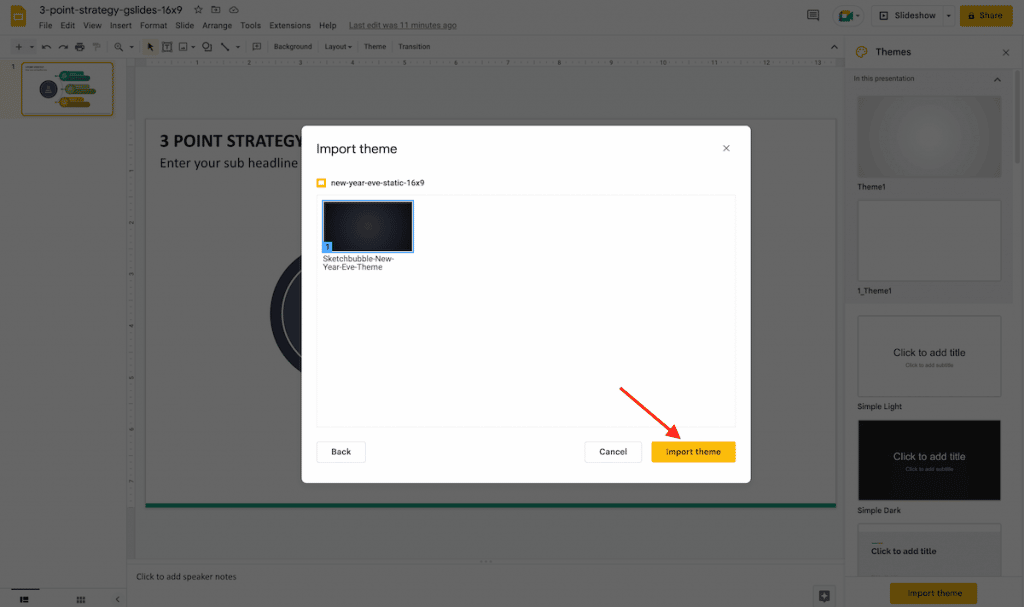 Import theme option in Google Slides