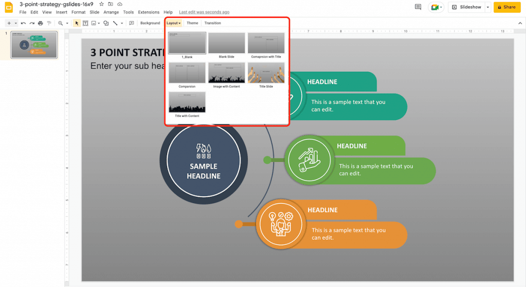 Theme layouts in Google Slides