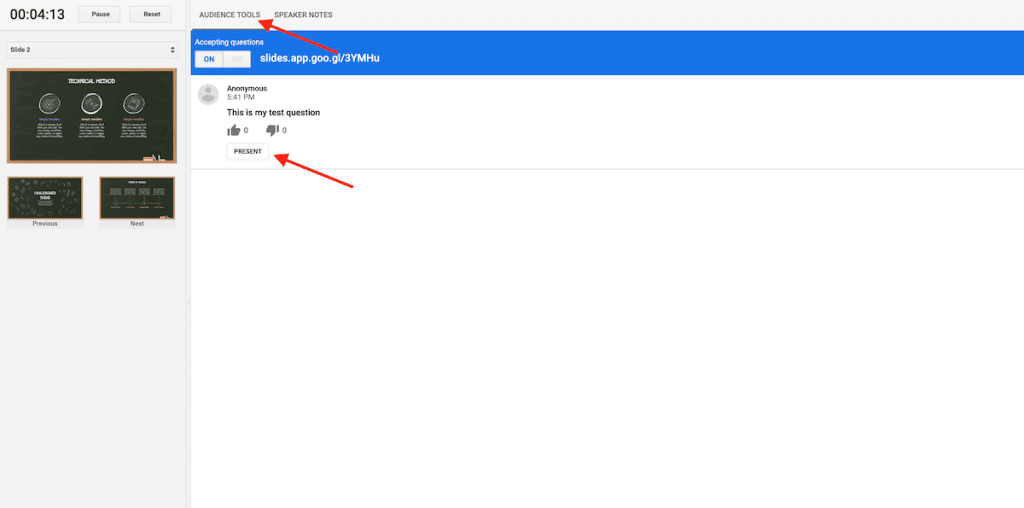 Present Q&A in Google Slides