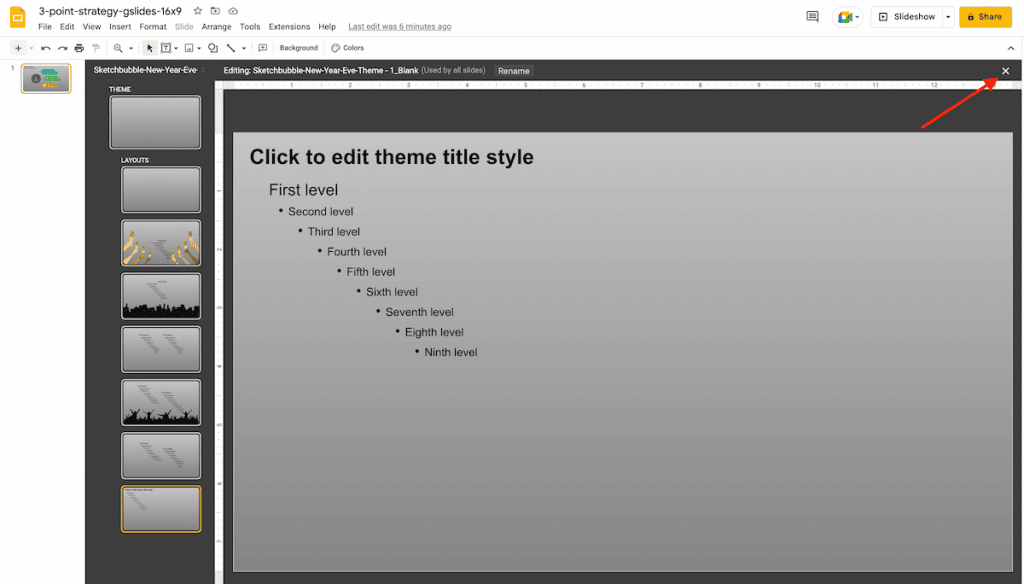 Close theme editor in Google Slides